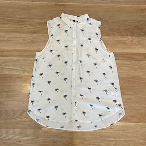 palm tree print sleeveless collar top, size 6